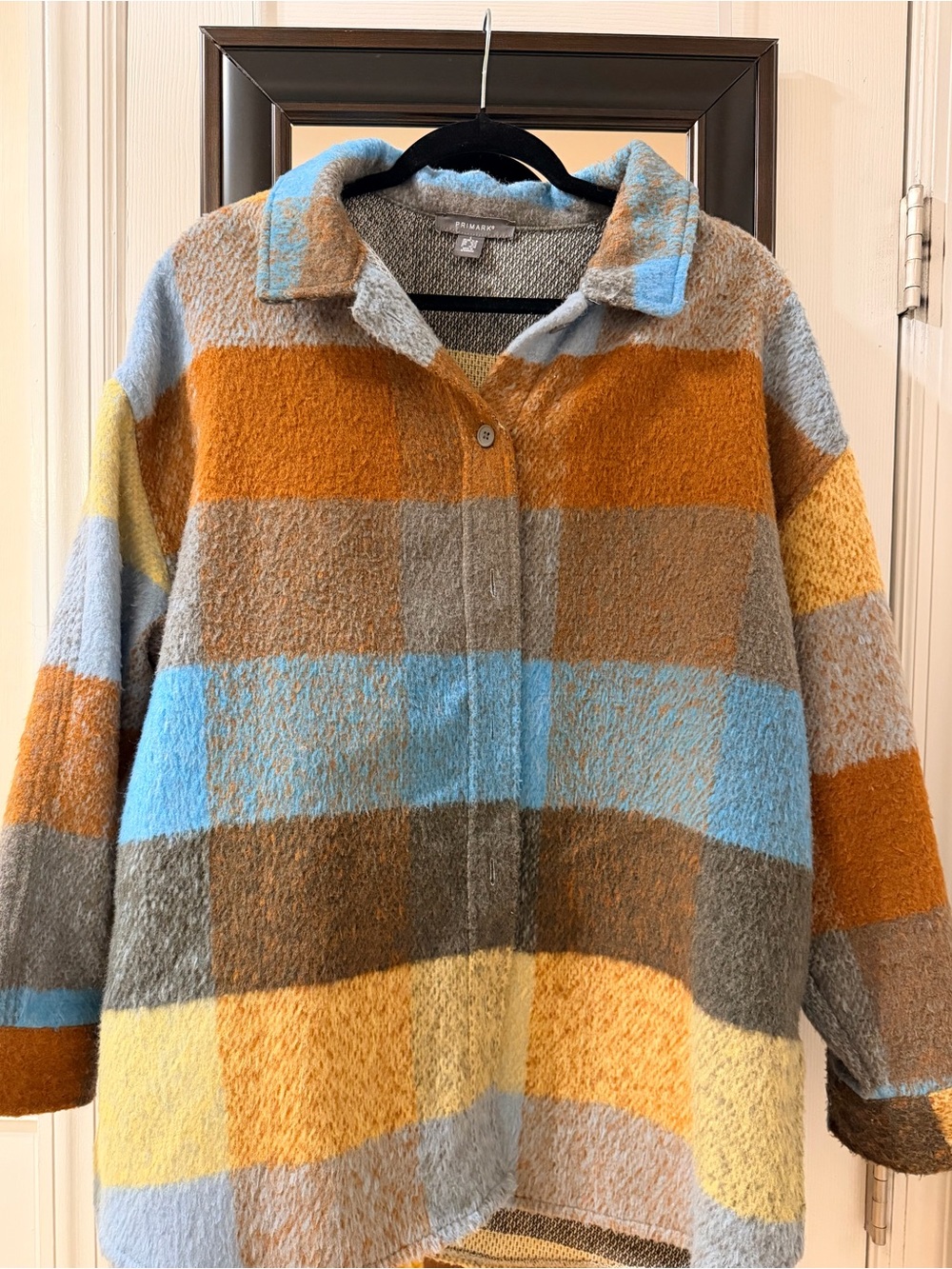 Primark Grey Tweed Coat with Blue Sherpa Lining